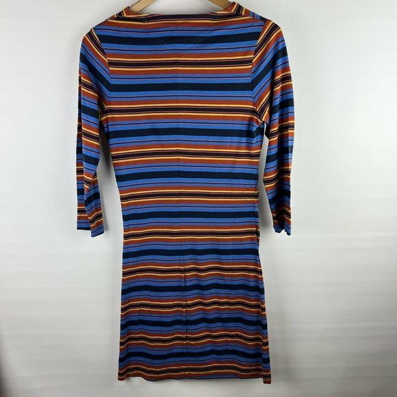 Patagonia Womens Small Dress Cowl Neck Andes Blue Orange Striped Dress - Picture 7 of 9